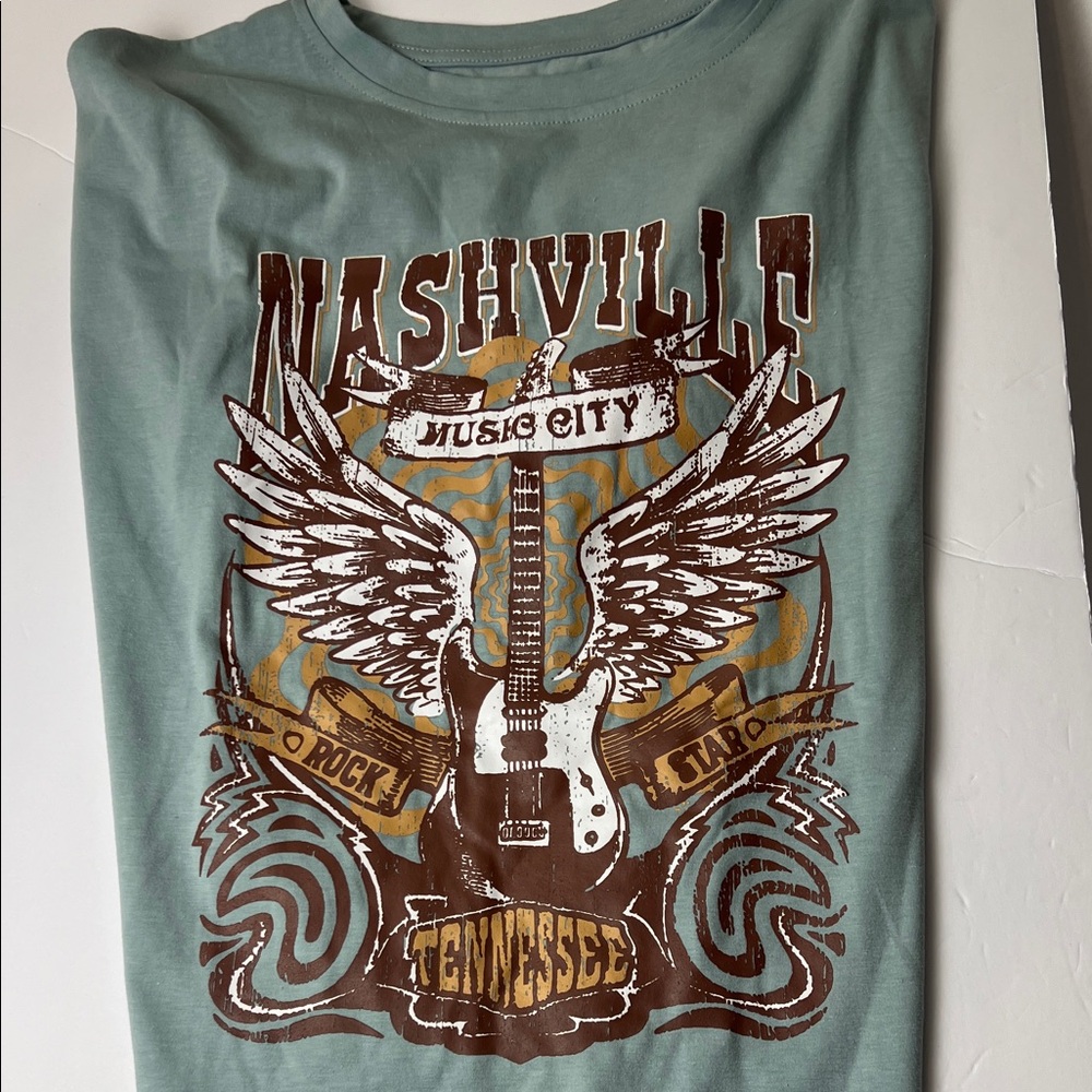 Nashville Tennessee Music City Graphic Tee - Seafoam Green ] Suze Medium